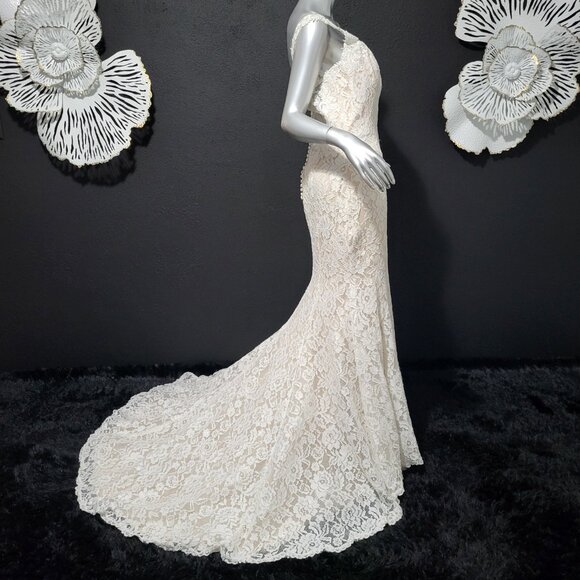 NWT~$1450~ELLA ROSA~10/12~IVORY NUDE FLORAL LACE FIT & FLARE WEDDING DRESS GOWN - Picture 7 of 16